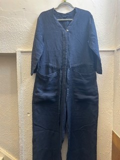 LADIES TOAST NAVY 100% LINEN JUMPSUIT SIZE M CG N06