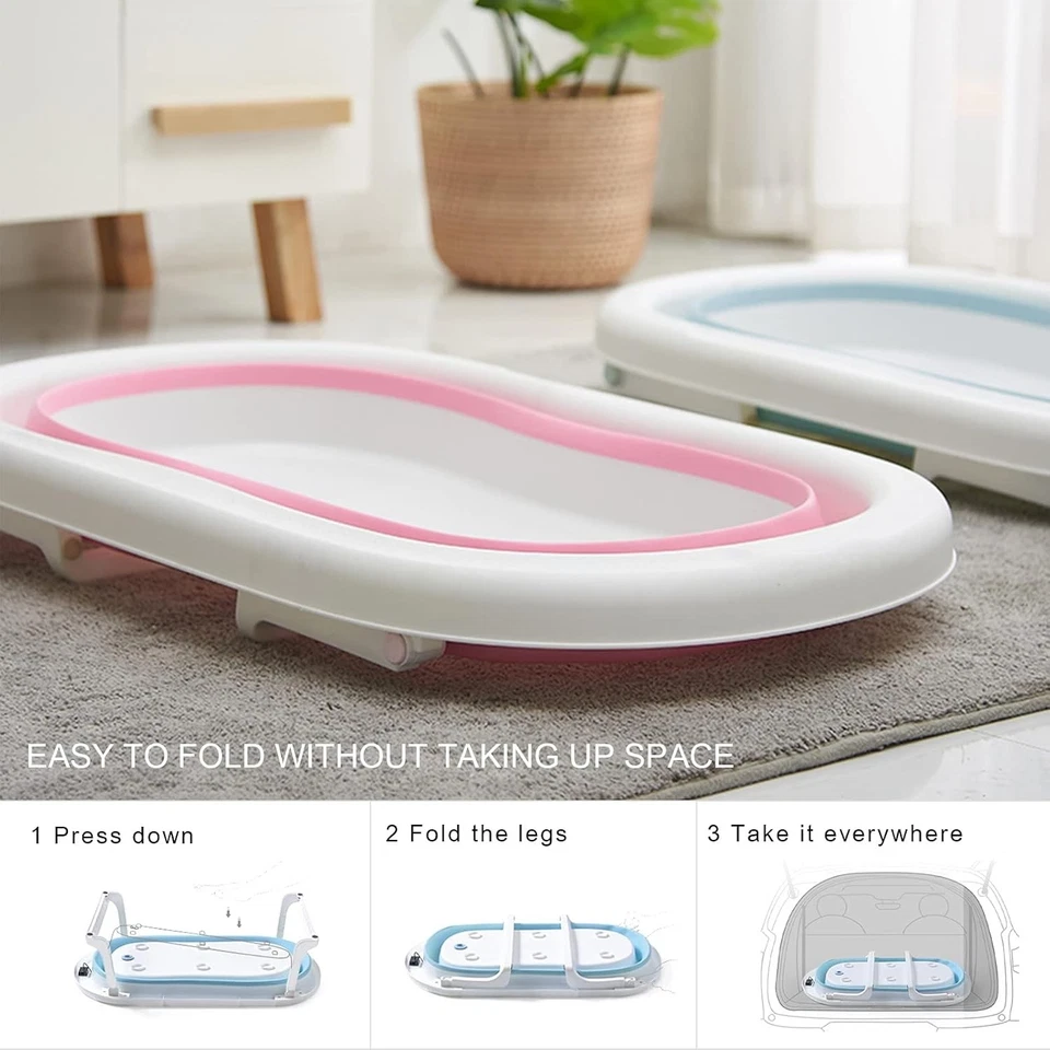 Tragbare faltbare Baby Badewanne mit Thermometer und Kissen Sicherheitssitz - Rosa - Bild 4 von 4