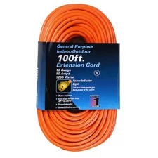 Sjtw Extension Cord, 16 Awg 1 Outlet, 5-15R, Orange, Pvc, 5-15P, 100Ft