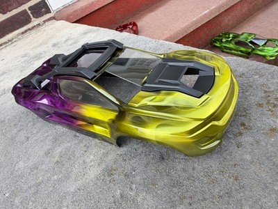 CUSTOM PAINTED RC BODY, TRAXXAS MINI XRT BODY, CANDY CHROME YELLOW & PURP FLAMES