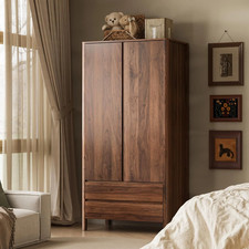 Walnut Storage Armoire with Doors & Drawers