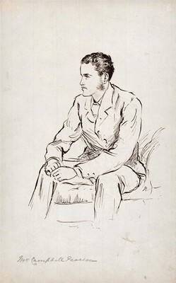 Antike Feder & Tusche Zeichnung - Porträt von Herrn Campbell Pearson 1874 - 19. Jahrhundert
