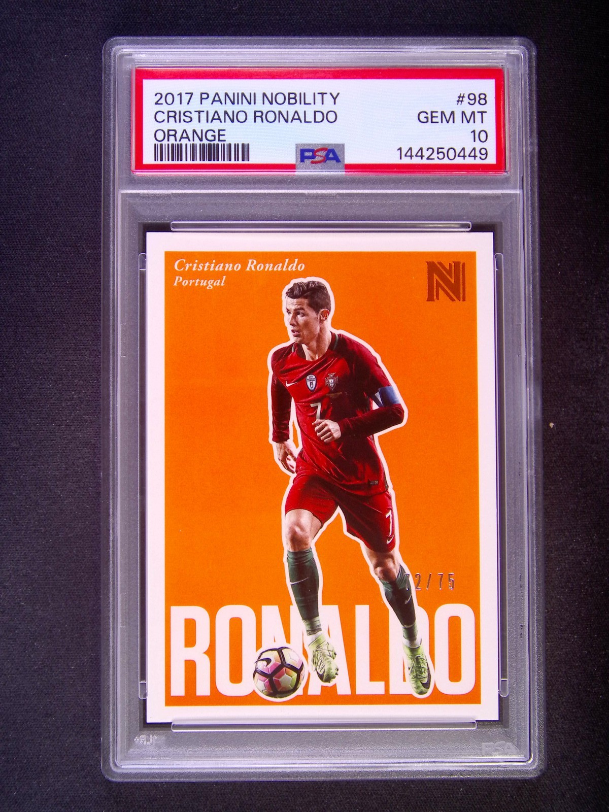 2017 Panini Nobility Cristiano Ronaldo #98 Orange /75 PSA 10 view 1