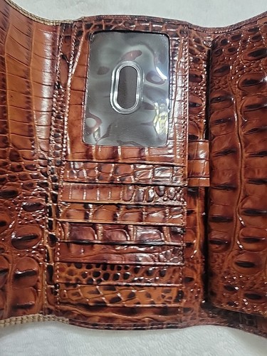 Brahmin Melbourne Trifold Envelope Wallet Ivory/pecan Color Croc Embossed - Picture 5 of 8