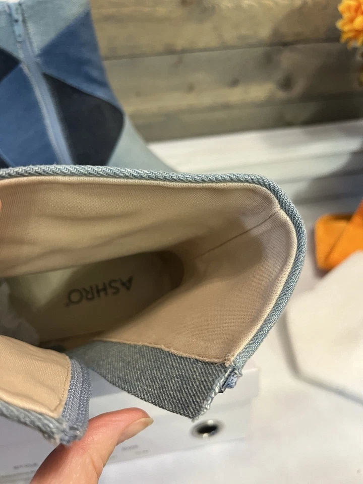 Nuevo Ashro Mujer Botín Tanasha Azul Multi Denim Talla 9.5 M Cremallera Lateral Foto 4 de 4