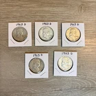 1963-D - LOT OF 5 - Franklin Half Dollars - 67.0 MILLION MINTAGE - 90% Silver