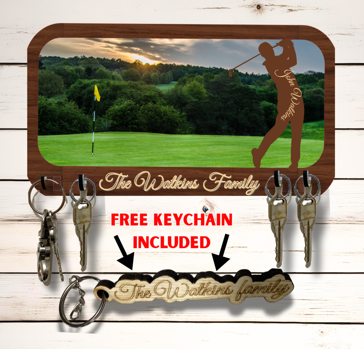 Personalized Key Holder Golfing Sports Themed Gift Wall Rack  Organizer