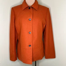 Vtg Collections for Le Suit Wool Blend Jacket 12 Womens Orange Fall Work Office