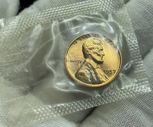 1957 Lincoln Wheat Cent Penny * Gem Proof Red * SEALED IN MINT CELLO * F369