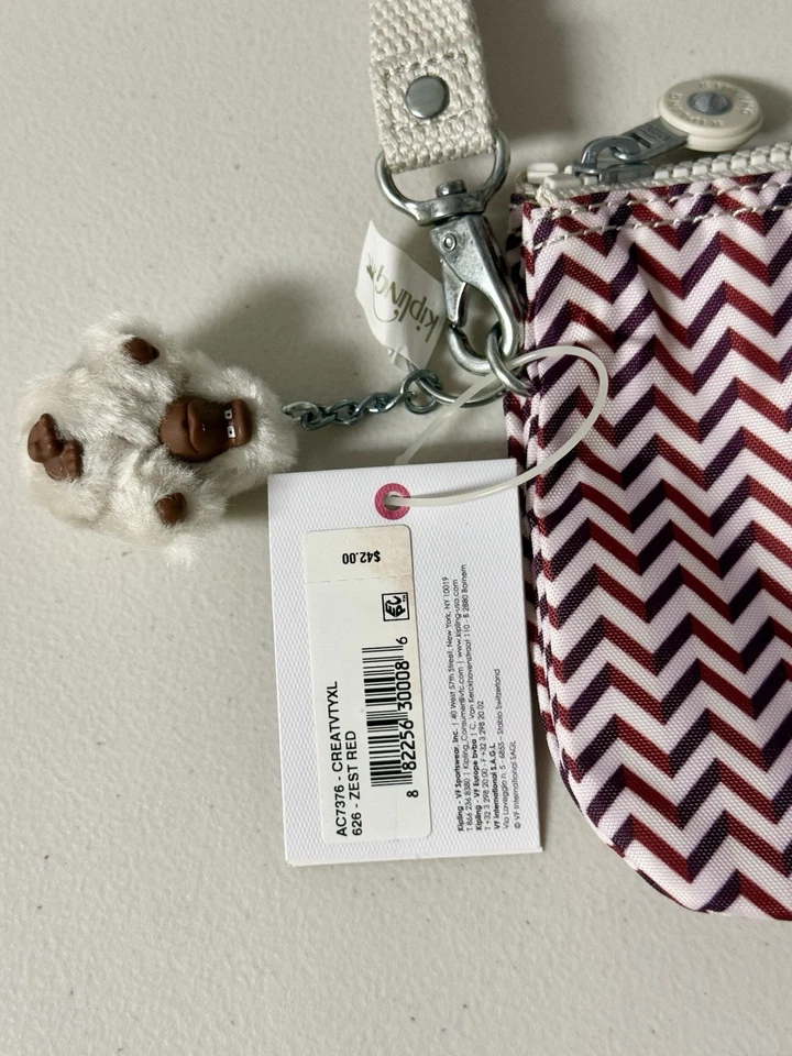 Nuevo con etiquetas Bolso Muñequera Kipling AC7376 626 Creativity XL Rojo Ralladura Estampado en Zigzag Foto 4 de 4