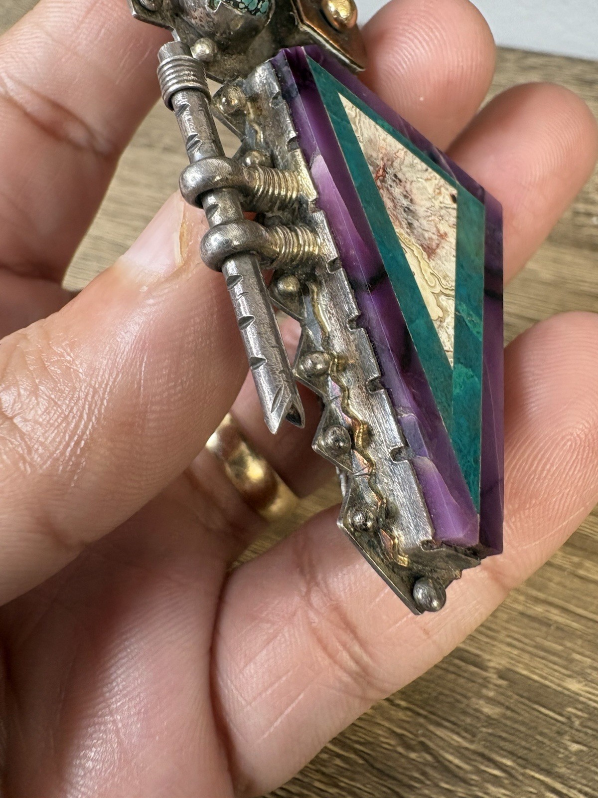 Native American Signed Geometric Multistone Sterl… - image 15