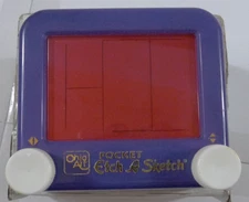 Pocket Etch A Sketch Purple with Red Screen Ohio Art Travel Size TESTED