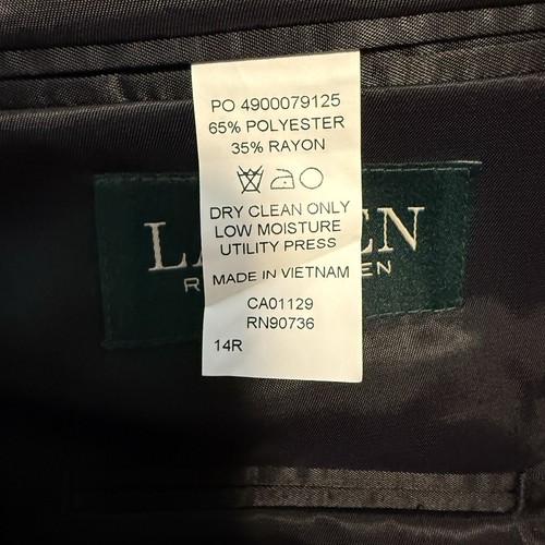 Lauren Ralph Lauren Boy's 2 Button Solid Print Blazer Navy Blue Size 14R - Picture 9 of 9