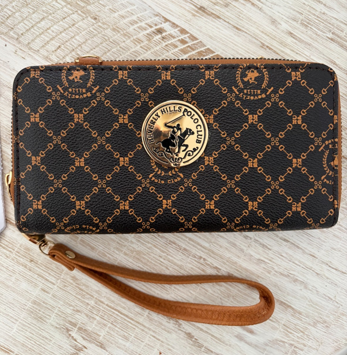 Beverly Hills Polo Club Brown Logo Vegan Leather Crossbody/Wristlet