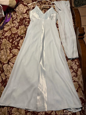 Alfred Angelo Light Blue Satin V-Neck Rhinestone Spaghetti Strap Long Gown S