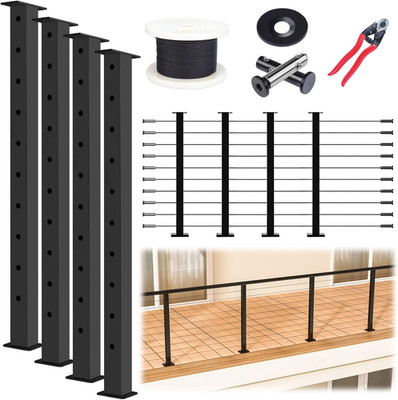 Muzata 15-20FT Modular Black Cable Railing Kit 36 Inch 4 Level Post Kit Complete
