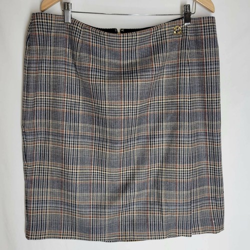 Calvin Klein Womens Pencil Skirt Brown Glen Check Stretch Lined Zip Plus 14W New