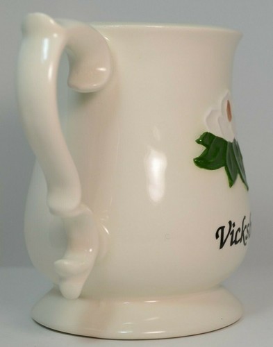 White Ceramic Coffee Cup Mug w/ 3D Magnolia Bloom Vicksburg (MS) - Picture 3 of 10