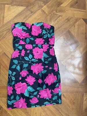 Forever 21 Strapless Floral Mini Dress Black And Pink Small/Petite