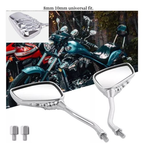 Motorcycle Aluminum Skull Hand Chrome Rearview Side Mirrors 8mm 10mm Universal - Picture 7 of 9