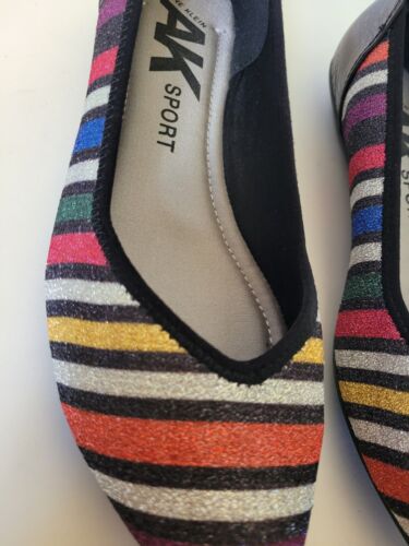 AK Sport Ballet Size 7 Comfort Slip-On Flats Glitter Stripes Rainbow Vintage New - Picture 2 of 8