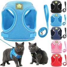US Small Dog Breathable Mesh harness Vest Collar soft chest strap Leash set S-XL