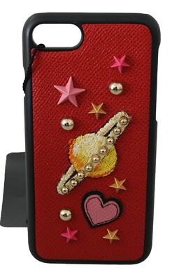 DOLCE & GABBANA Phone Case Cover Red Leather Planet Studs iPhone 7 RRP $400