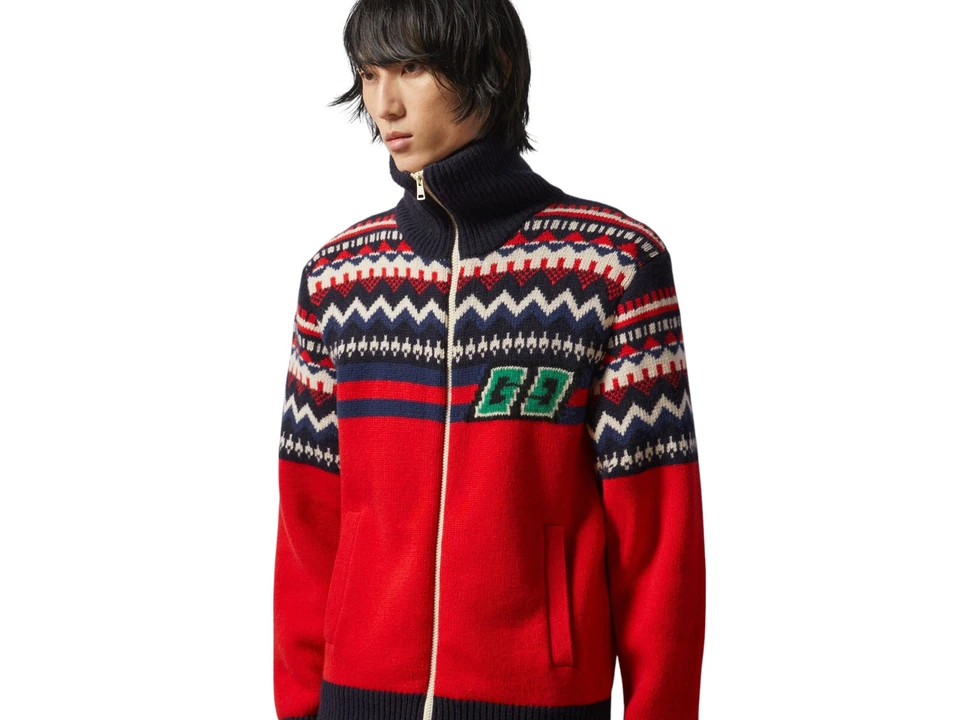 Authentic Men's Gucci GG Knit Wool Jacquard Cardigan Sweater 770777 New $1950 - Image 3 of 4