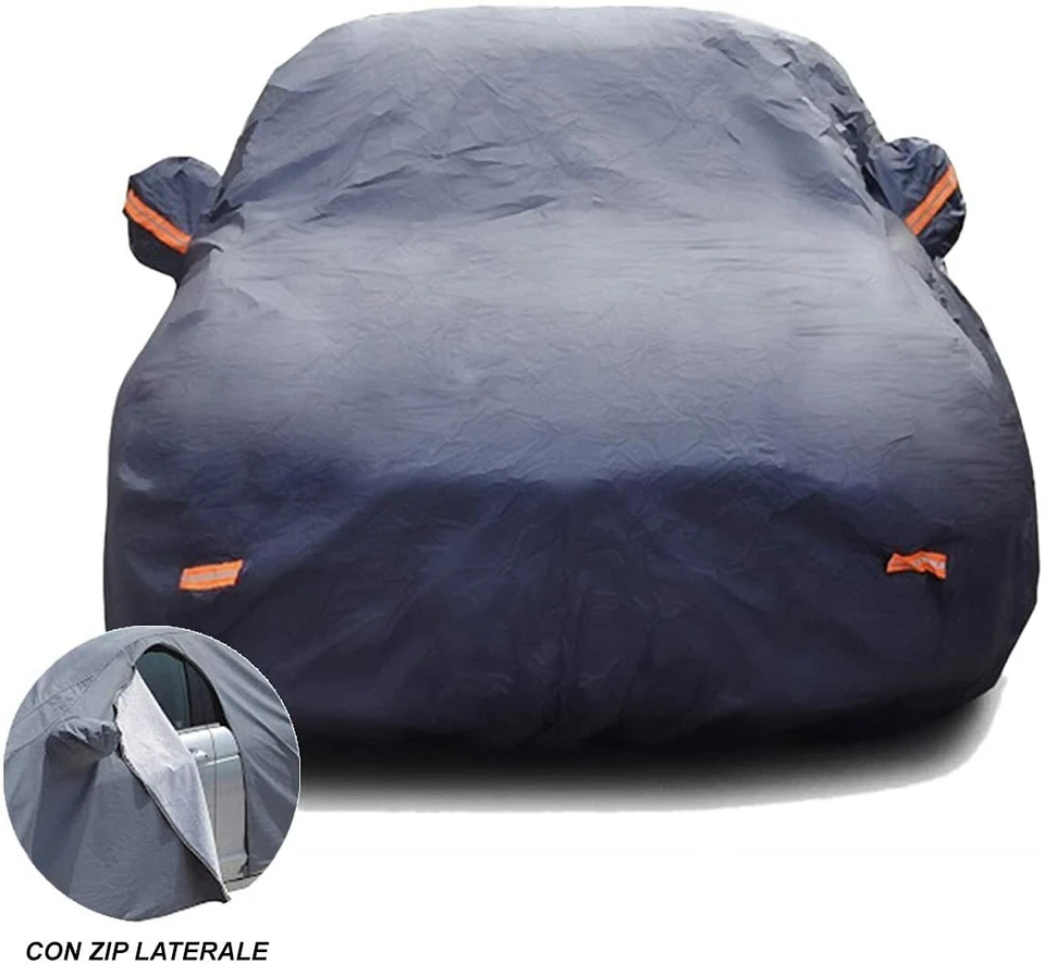 TELO AUTO COPRIAUTO FELPATO IMPERMEABILE CON ZIP E RIFRANGENTI S 405x165x117cm - Immagine 2 di 4