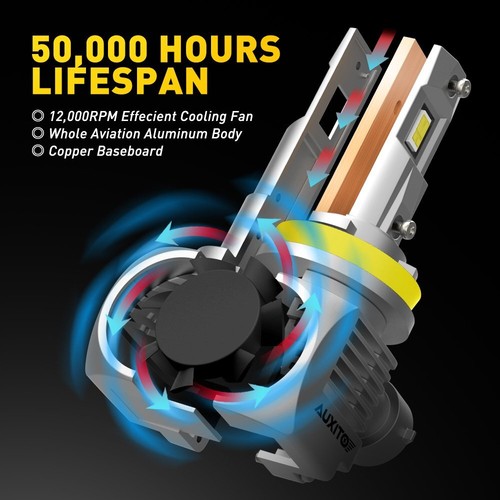 AUXITO Q16 12-LED H11 Headlight Beam Bulb Low Canbus Kit 24000LM Super Bright 2X - Picture 7 of 13