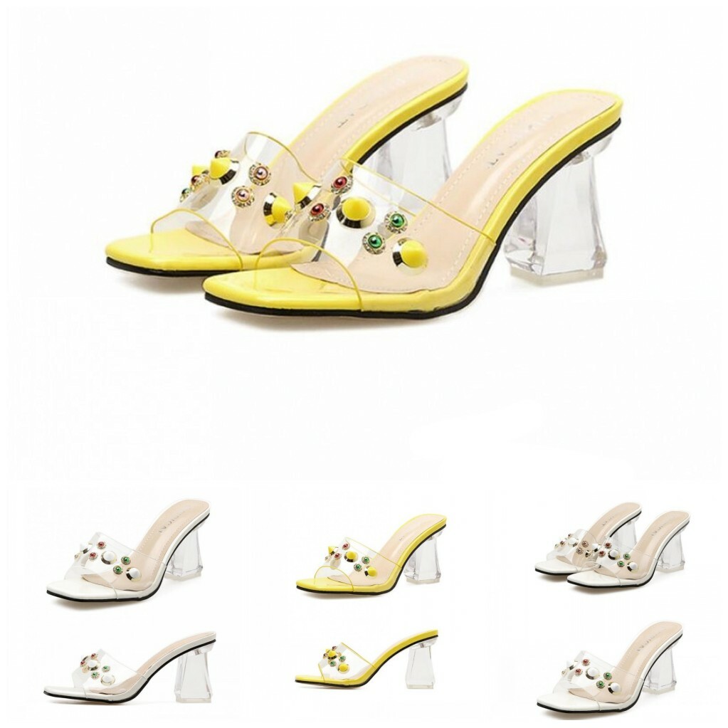 PANTOFOLA D’ORO Peep Toe Women Block High Heel Clear Transparent Outwear Slipper Sandals Party