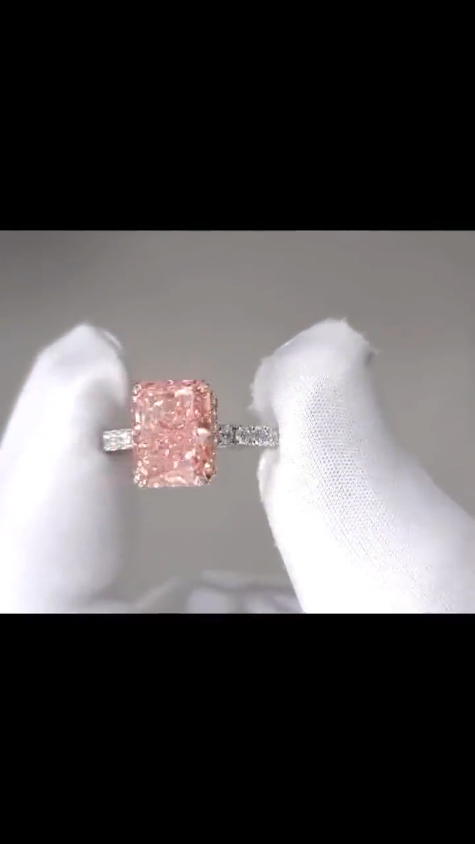 pink diamond dress ring 3 Carat Pink Radiant Cut Lab Grown Diamond Solitaire Engagement Ring, Diamond Split Style Ring, Rose Gold Unique Ring Prong Set Ring for Her