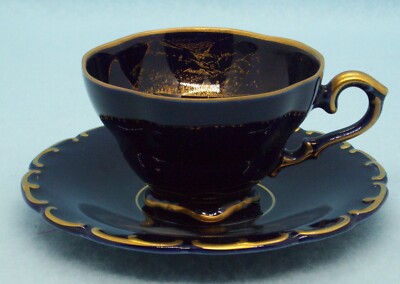 Semmering Cup Saucer Echt Cobalt K. Hofer Gold Trim Set Blue 4 