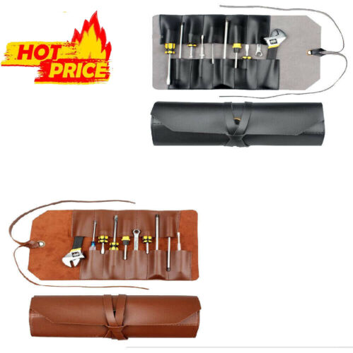 New Equipment Roll Pouch Leather Tool Pouch Wrench Tool Knife Chisel Storage Bag - Picture 3 of 8