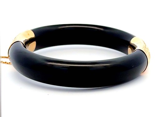 Black Jade Bangle 14k Yellow Gold - Picture 4 of 7