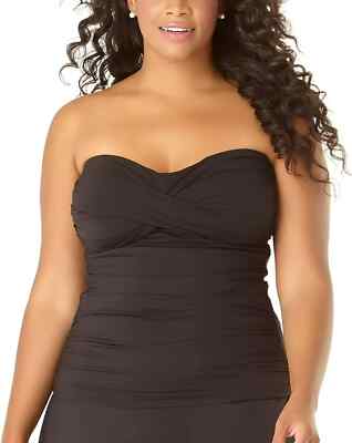Anne Cole Plus Size Live in Color Twist Bandini Top, Black 20W New