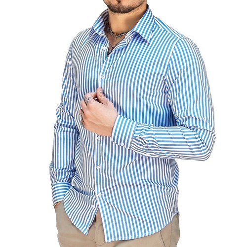 Camicia Uomo Manica Lunga Cotone a Righe Elegante Slim Fit S M L XL XXL RDV - Foto 10 di 26
