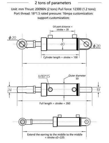 2 Ton Hydraulic Cylinder Heavy Duty Two-way Lifting Small Wood Splitter Cylinder - Picture 13 of 14