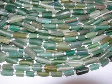 Ancient Roman Glass Green / Aqua Bangle Tube Beads apx 8mm - 16mm,  16" strand