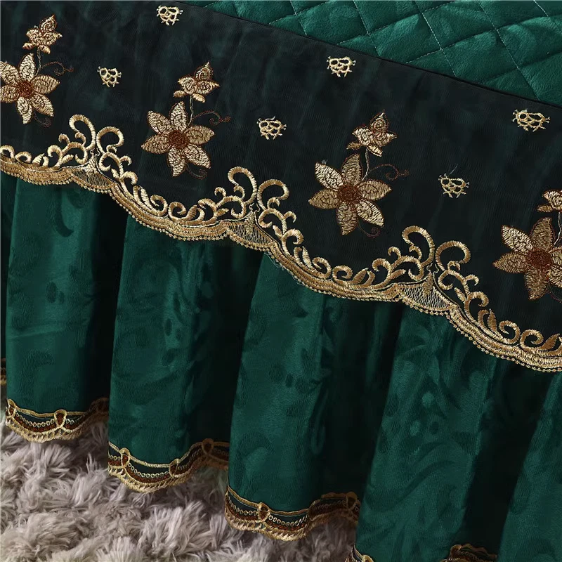 Colcha acolchada acolchada de terciopelo retro sábana floral con volantes falda de cama funda de cama Foto 4 de 4