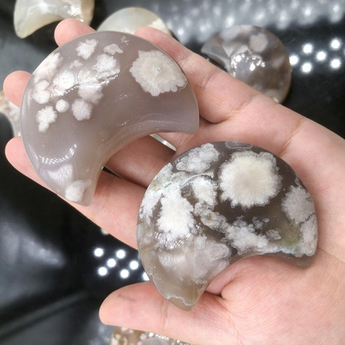 2" Natural Flower Agate Moon Crystal Sakura quartz Polished Carving Healing *1 - Picture 2 of 12