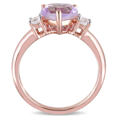 Women'S Created Sapphire and Amethyst Rose Gold Plated Engagement Ring - Picture 4 of 12