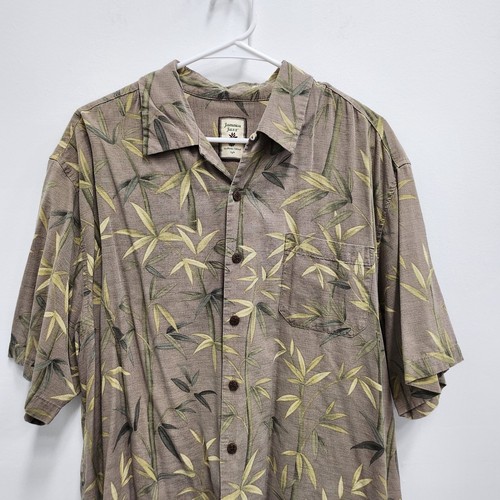 Jamaica Jaxx Mens Hawaiian Shirt XL Beige Leaf Print Silk Button Up Short Sleeve - Picture 2 of 6