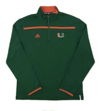 Miami Hurricanes Adidas Green Climalite Performance 1/4 Zip LS Mens Large NEW!!