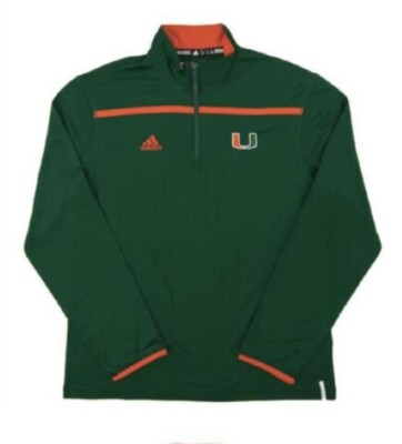 #ad #ad Miami Hurricanes Adidas Green Climalite Performance 1 4 Zip LS Mens Large NEW $29.99