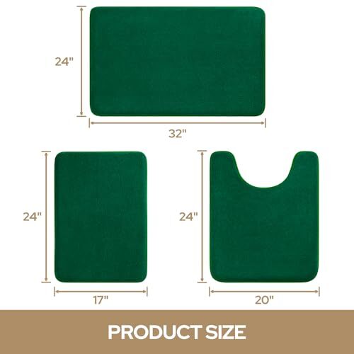 Upgraded Bathroom Rugs Set 3 Piece, 17"x24"+20"x32"+U Shape 20"x24" Dark Green - Picture 2 of 6