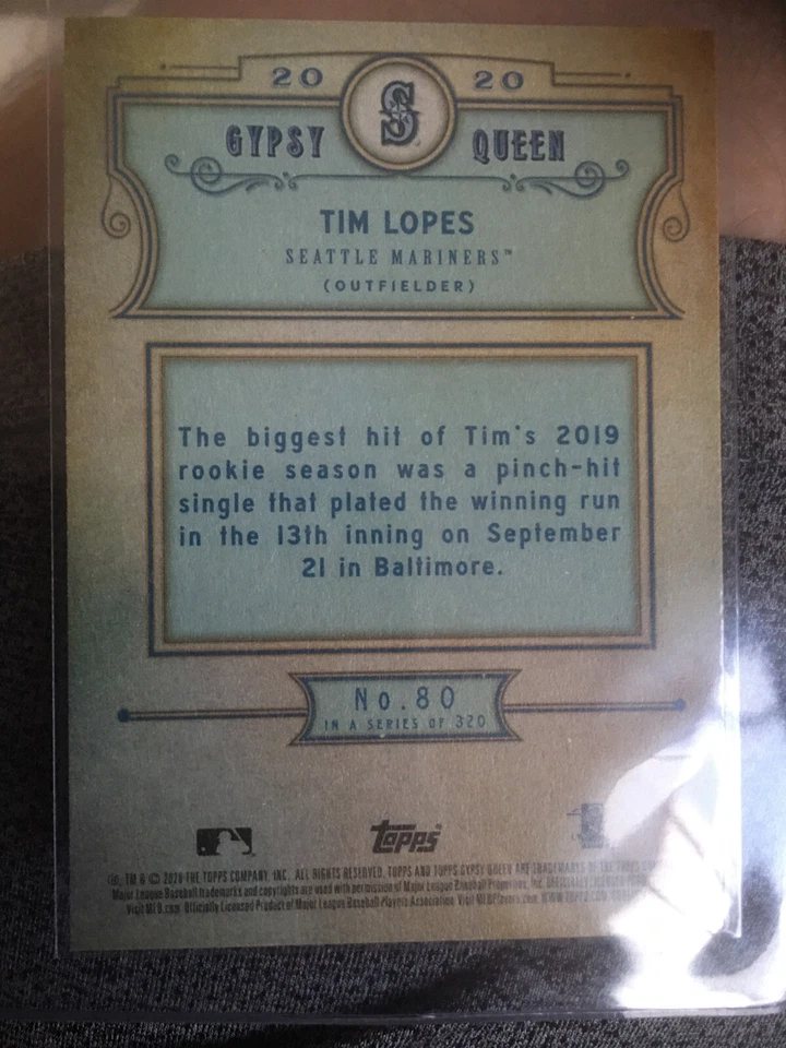 2020 TOPPS GYPSY QUEEN TIM LOPES RC NO NAME PLATE SP #80 MARINERS MINT+ - Image 2 of 2