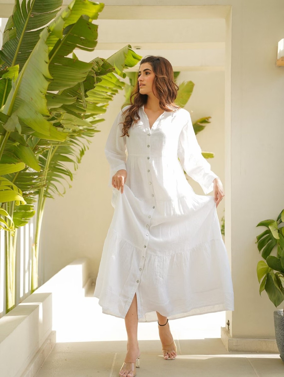 Long White Linen Maxi Dress, Loose Fit Linen Dress for Women, Washed Linen  Dress | eBay