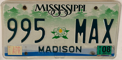 Vanity MAX license plate Maximilian Maxime Maximum Maxwell Maxine Maximus 995 MS