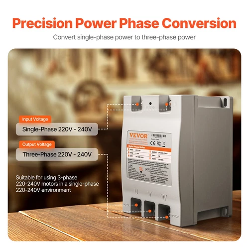 2HP Digital Phase Converter 7A Single to 3Phase 220V-240V Motor Power Supply